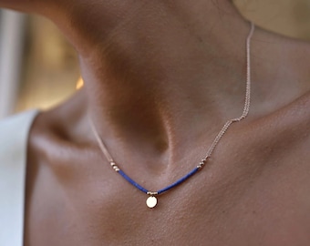 LAPIS LAZULI Necklace with GOLD Coin Pendant | 14k Gold Engravable Necklace December Birthstone | Lapis Gemstone | Personalized Gift for Her