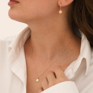 14k Gold CLOVER LEAF Shaped Minimal Necklace & Earrings | Gold Customized Chain and Lock, Shamrock Necklace, Good Luck Gifts, Birthday Gift