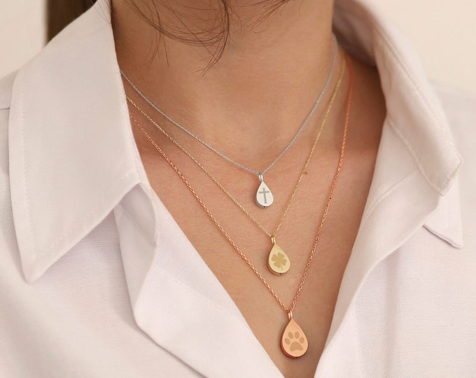 Personalized Urn Drop Necklace | 14k & 10k Gold Tear Drop Cremation Urn Pendant, Pet Ash Holder Necklace, Memorial Jewelry, Christmas Gift