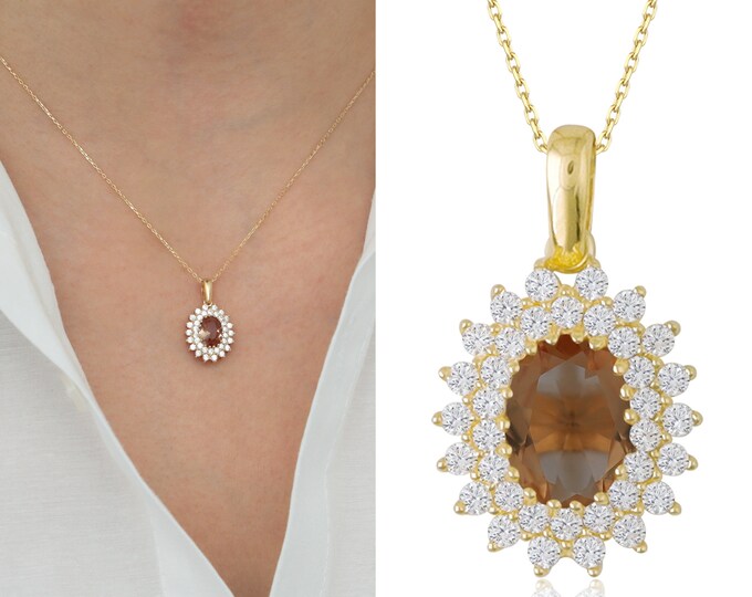 14K Gold Diaspore Necklace with CZ Gem| Color-Shifting Jewelry, Unique Necklace, Turkish Diaspore Stone, Pisces Birthstone, Gift For Her