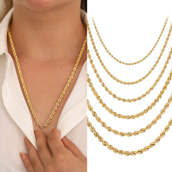 14k Gold 4.5mm Rope Chain Necklace Retro Unisex Twisted Chain