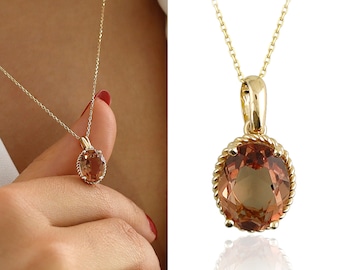 14k Gold Zultanite Gemstone Necklace | Mineral Diaspore Pendant, Handmade Jewelry, Color Change Gem, Scintillation Jewelry, Anniversary Gift