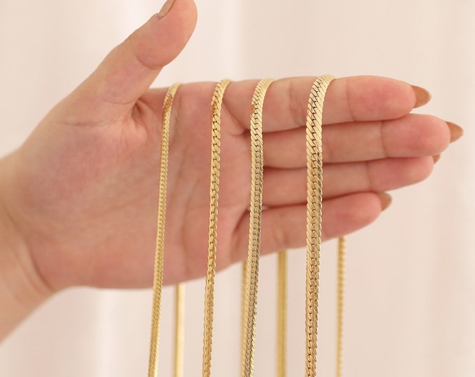 14k Gold Herringbone Chain Necklace | 3mm, 4mm, 5mm Thick Italian Snake Chain, Flat Chain Necklace, Minimalist Jewelry, Anniversary Gift