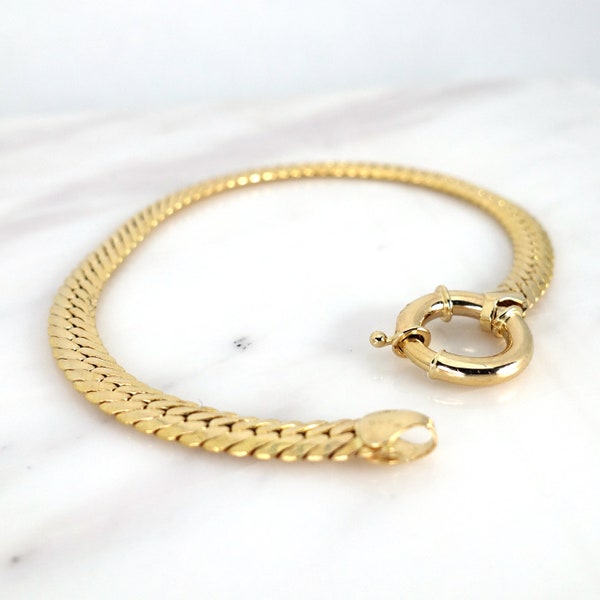 Sailor Lock Herringbone Chain Bracelet | 14k Gold Thick Flat Snake Chain Bracelet, Heavy Fine Jewelry | Valentine's Day Gift