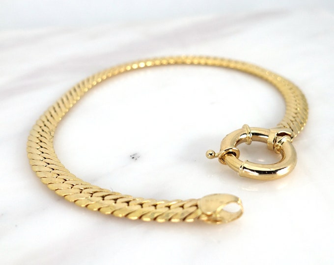 Sailor Lock Herringbone Chain Bracelet | 14k Gold Thick Flat Snake Chain Bracelet, Heavy Fine Jewelry | Valentine's Day Gift