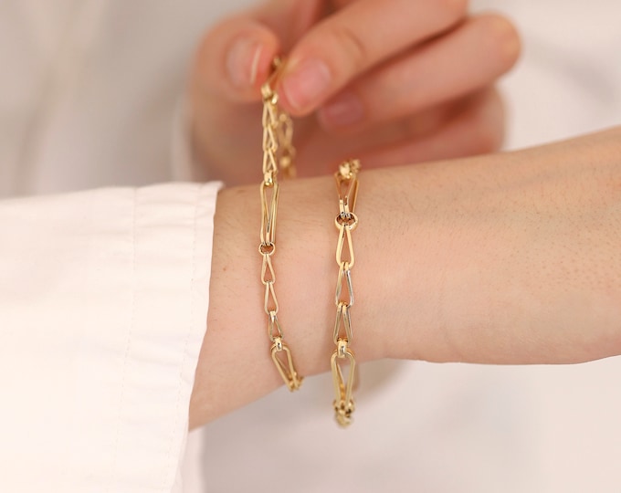 14k Gold Thick Barleycorn Chain Bracelet | Vintage Look Wheat Chain w/ Round Links, 4mm Chain Bracelet, Stacking Bracelet, Anniversary Gift