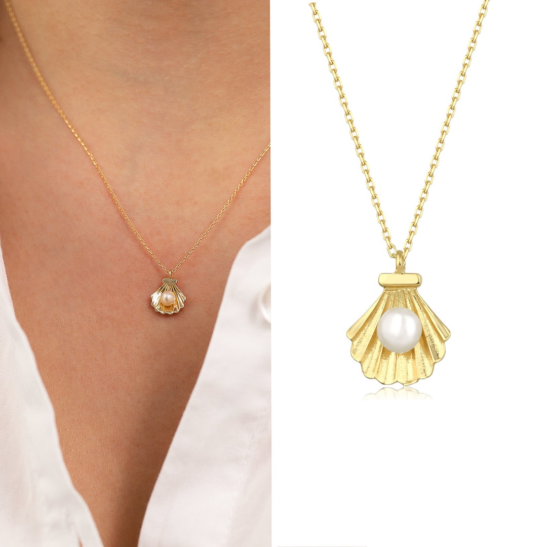 Pearl in Seashell Pendant Cockle Shell Necklace AAA - Etsy Sweden