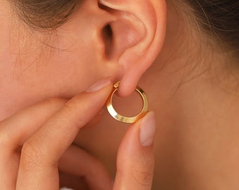 14k Gold Hoop Earrings | Thin Minimalist Whorl Plain Daily Use Jewelry Gift