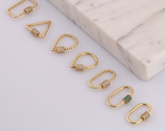 14k Gold Carabiner Clasp w/ Diamonds | Carabiner Pendant, Necklace Clasp, Chain Enhancer w/ Emerald, Ruby, Sapphire Gemstones, Gift for Her