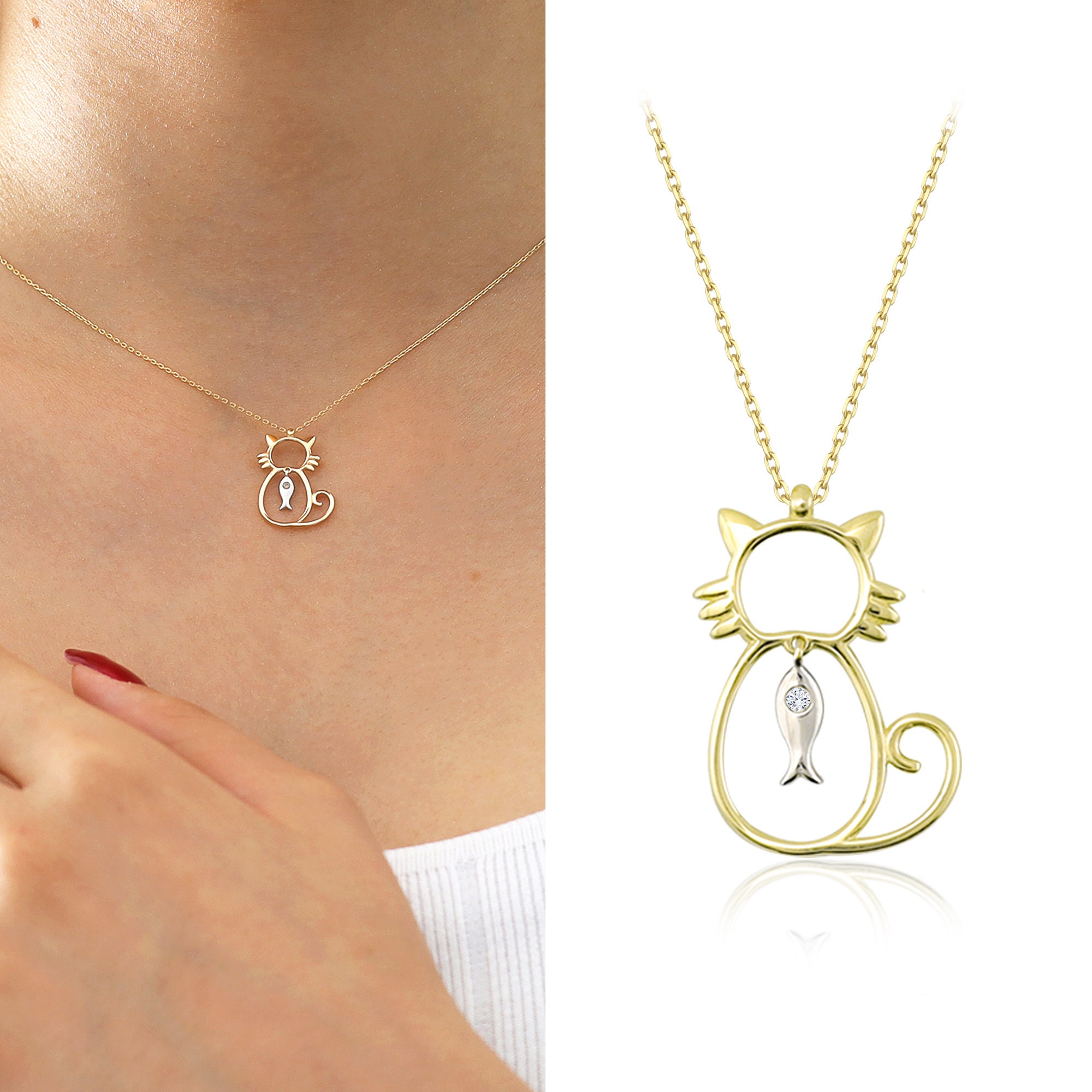 18K Gold Cat Necklace | Rutheny Jewelry & Sculpture