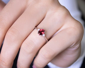 14k Gold Ruby Diamond Ring | Oval Cut Red Gemstone Proposal Wedding Jewelry