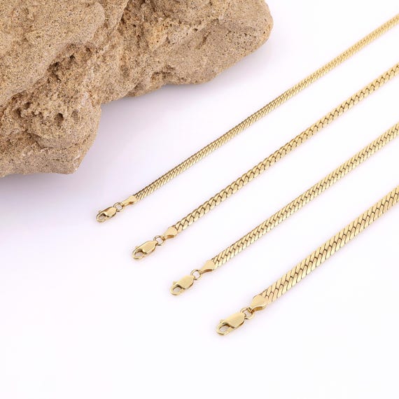14Kゴールド スネークチェーンネックレス | 4mm イタリアンフラット 