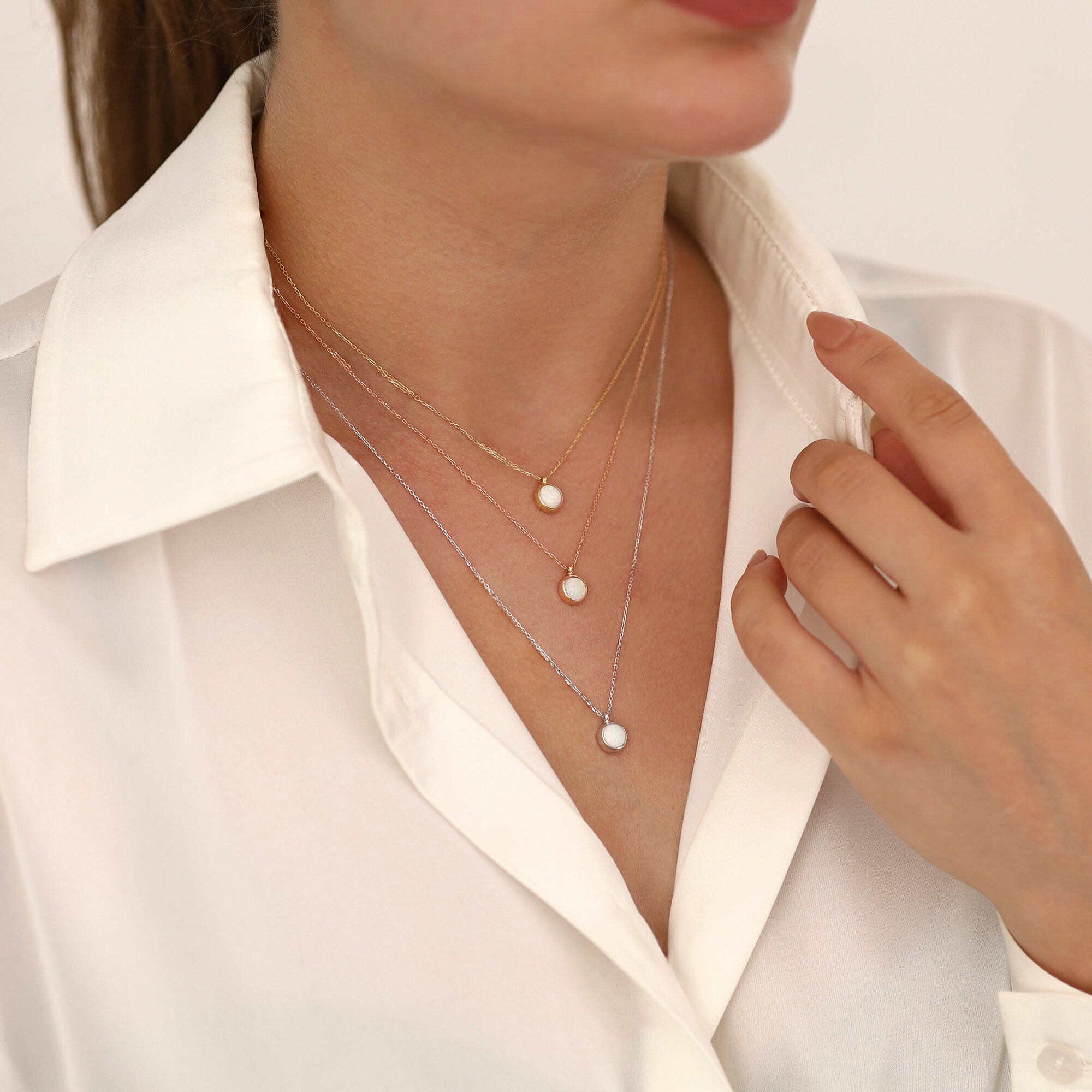 Genuine White Opal Necklace by Bihls Dainty Layering 