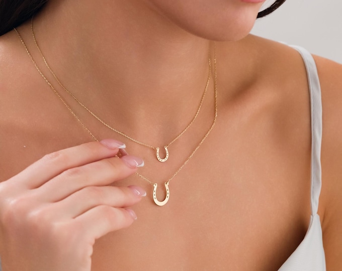 14k Gold Horseshoe Minimal Necklace | Solid Gold Lucky Charm Dainty Everyday Necklace | Gift for Girlfriend, Gift for Graduation & New Job