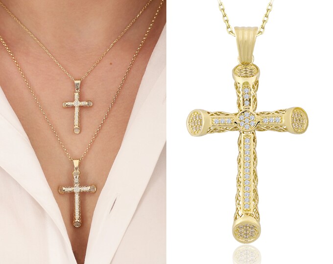 14k Gold Puffy Crucifix Necklace | Bold Cross Pendant, Chic Christian Jewelry, Religious Gift, Gift for Seniors, Gift for Mom, Gift for Her