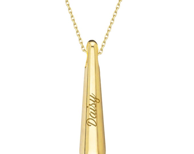 2025 New Design | 14k Gold Long Teardrop Ash Holder Necklace | Custom Engraving Cremation Horn Necklace, Keepsake for Human Ash & Pet Hair