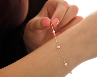 14k Gold Pink Opal Bracelet | Pink Satellite Opal Bracelet, Positivity Gemstone, Libra & October Birthstone, Zodiac Jewelry, Birthday Gift