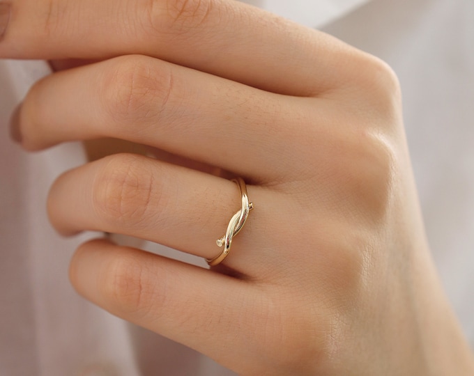 14k Gold Twist Bagel Ring | Slim Knot Bow Stackable Dainty Everyday Band Jewelry