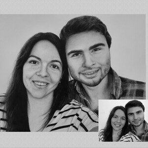 Custom Couples Portrait from Photo, Pencil Charcoal Drawing, Fathers Day Gifts, Birthday Personalized Wedding Gift, Home Wall Decor Art