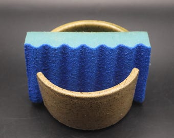 Hand-crafted Ceramic Green and Tan Sponge Holder