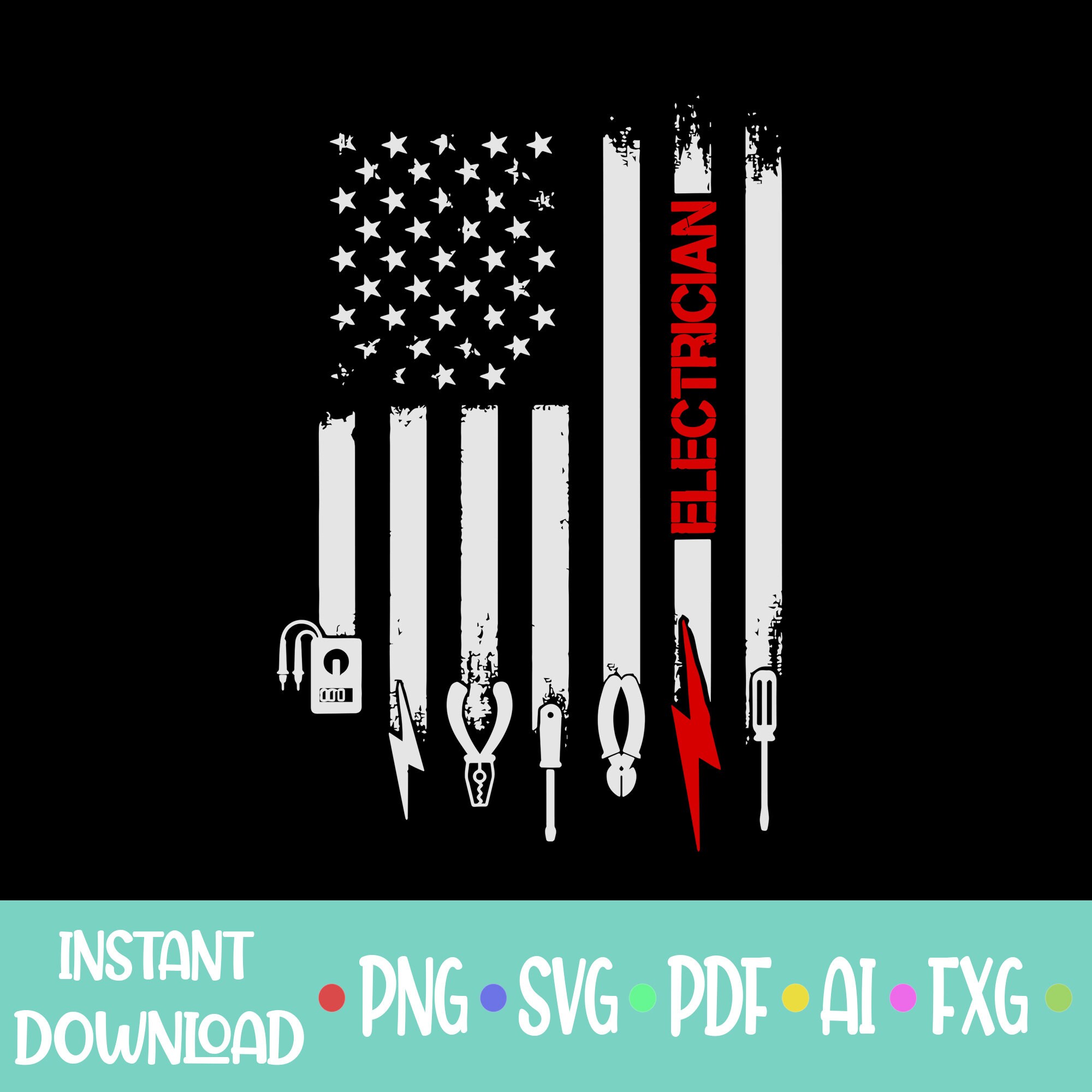 American Flag with Electrician svg Electrician dad svg Etsy