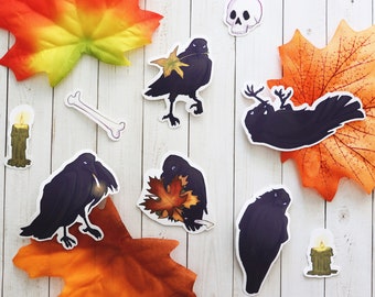 Niedliche verspielte Crow Sticker Pack Halloween Herbst Herbst Sticker bujo