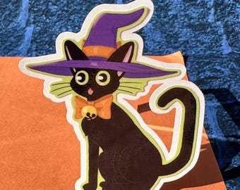 Halloween Hexe schwarze Katze 3"Vinyl Aufkleber