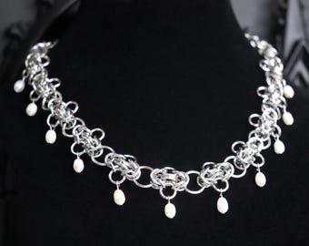 Siren Stainless Steel Chainmail Freshwater pearl choker
