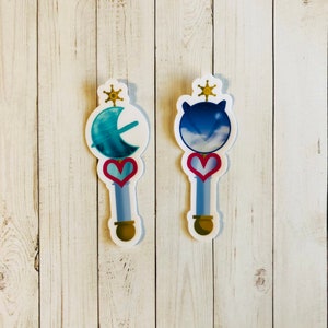 Baguettes de transformation Sailor Uranus Sailor Neptune assorties au jeu d'autocollants en vinyle/Sailor Moon/Anime/Mignon