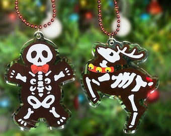 Gingerbread man and Reindeer skeleton cookie SET ornaments: