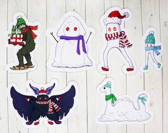 Cozy Cryptid Holiday Sticker pack