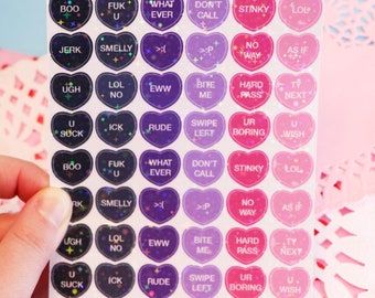 Saure Herzen Anti Valentines holografischer Deko Sticker Bogen