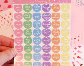 Sugar Hearts Valentines holografischer Deko Stickerbogen