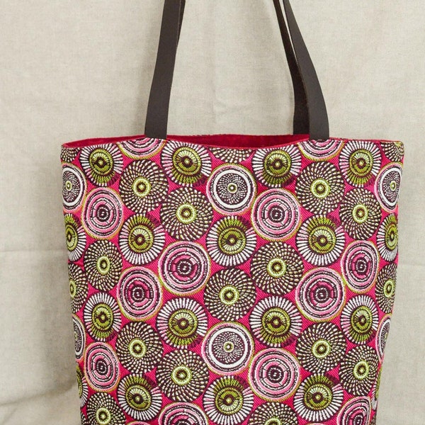 Joli Sac Réversible, Tote Bag, Motif Africain Coloré Rose Marron, Sac Cabas, Sac Fourre-Tout Femme