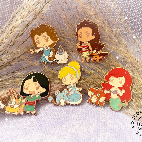 PokePrincess Pins | Mulan and Yamper | Ariel and Corphish | Belle and Litwick | Moana and Tepig | Cinderella and Marill