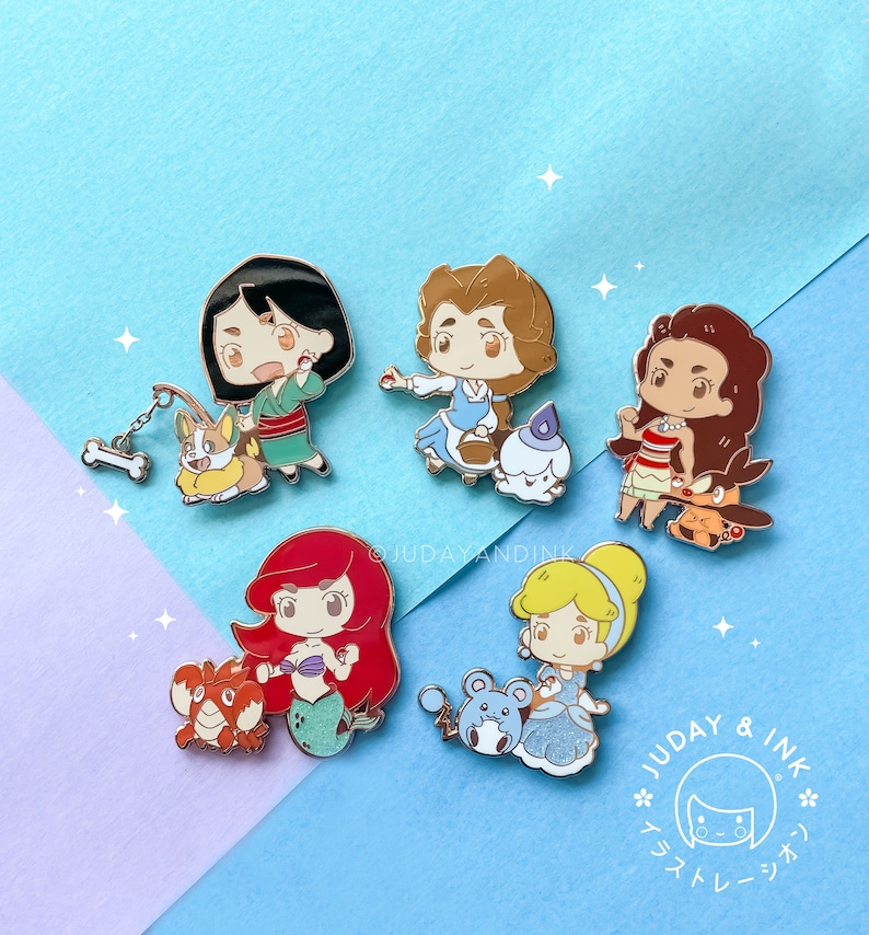 Pokeprincess Pins | Mulan and Yamper | Ariel and Corphish | Belle and ...