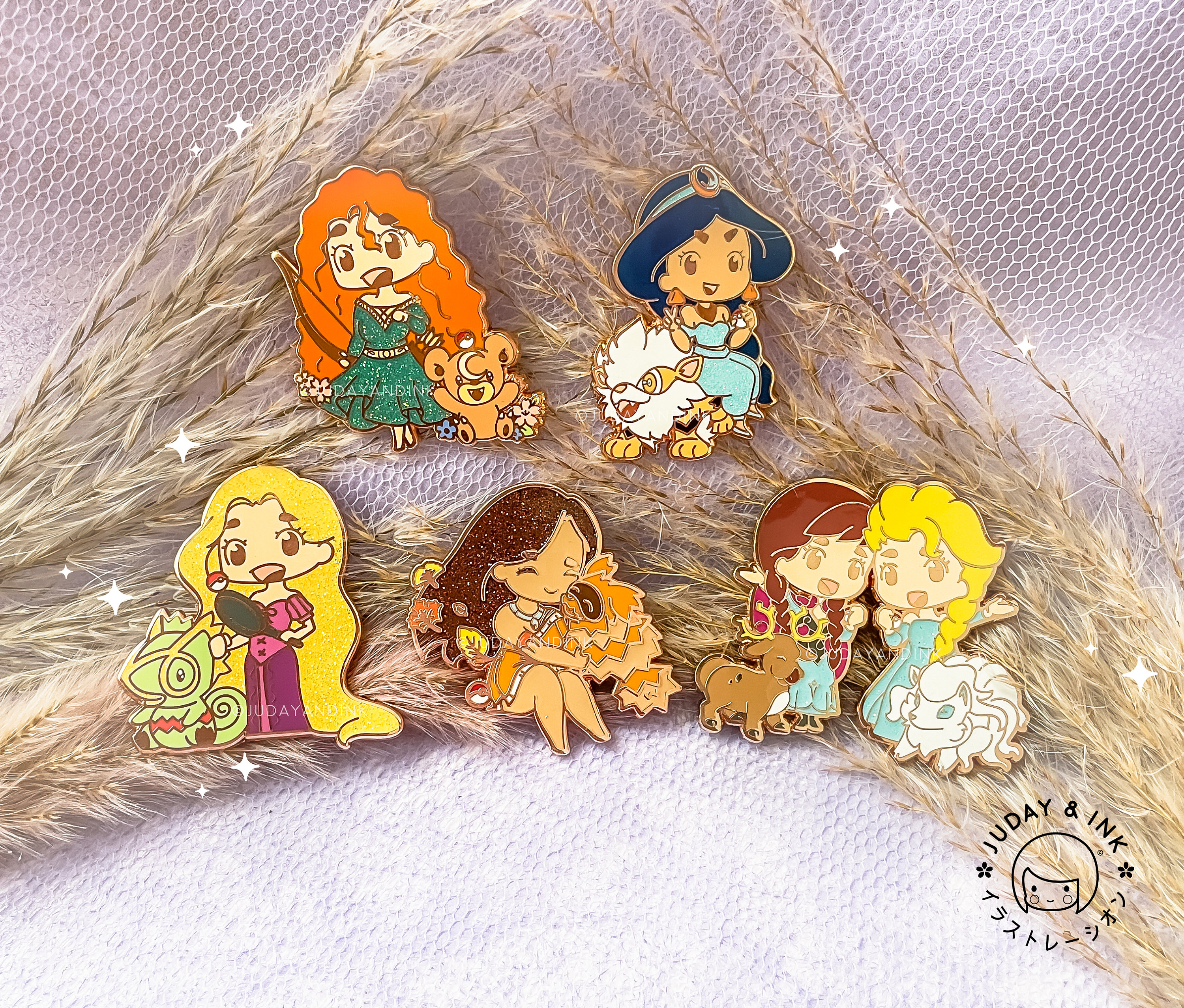 Pokeprincess Series 2 Pins | Cute Merida, Teddiursa, Jasmine
