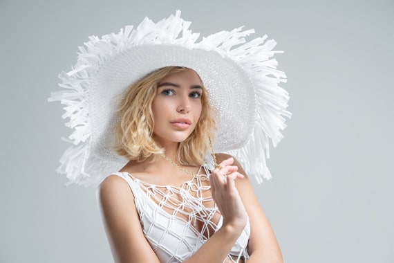Lux White Summer Hat Beach Wedding Hat 