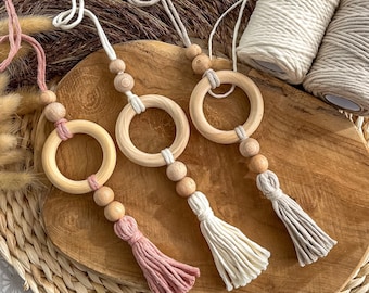 Macrame rearview mirror pendant with beads