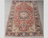 Antique Heriz Rug, 100 Wool Carpet (340cmx253cm) Traditional Persian Handmade Oriental Carpet, Decorative Organic Clean Rug. Item 13