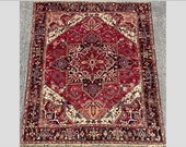 Antique Heriz Rug, 100 Wool Carpet (272cmx238cm) Traditional Persian Handmade Oriental Carpet, Decorative Organic Clean Rug. Item 106