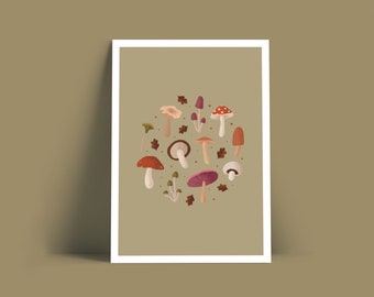 Autumn Mushroom Print | A4 Digital Illustration | Cottagecore Wall Art | Botanical Poster | Forest | Home Decor