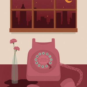 May include: A pink rotary phone with a black dial and a white dial face. The dial face has the numbers 4, 1, 0, and the letters M, S, W, T, R, O, N. The text "TRACK 02 MIDNIGHTS" is printed on the dial face. The phone is on a red surface with a vase of pink carnations and a spilled liquid.