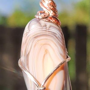 Rose Gold Wire Wrapped Botswana Agate Pendant - Handcrafted