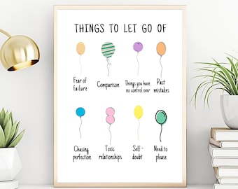 Things To Let Go Of Mental Health Poster,Therapy Sign School Counselor Therapist Office Decor Calming Down Counselling Corner Wellness Art