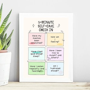 Self Care Check In Digital Poster, Mental Health Art, Well Being Print, School Counselor Office Wall Sign, Therapist,Therapy,Wellness Decor