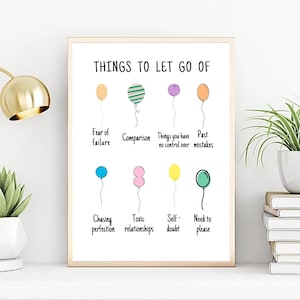 Things To Let Go Of Mental Health Digital Poster, Therapy Sign, School Counselor Therapist Office Decor, Counselling Corner, Wellness Art