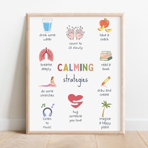 Calming Strategies Poster Therapy Office Decor ADHD Emotional Self Regulation Print Autism Anxiety Relief Tools Kit Grounding Skills