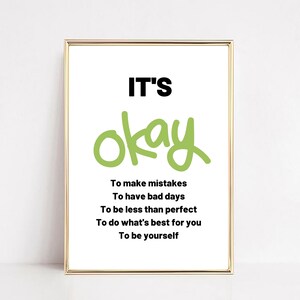 It's Okay to Make Mistakes Poster,Therapy Office Decor,It's ok,Feelings print,Counselor Office Sign,School Psychologist Tool,Calm Corner