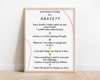 Anxiety Affirmations Poster: Mental Health Print (Digital Download)